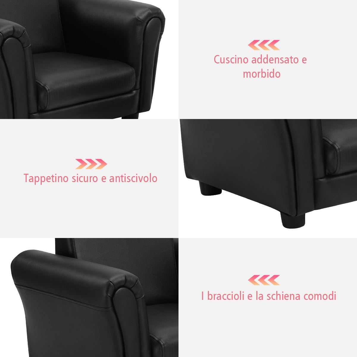 Ergonomic Black Sofa Set with Footstool - Comfortable Seating for Kids
