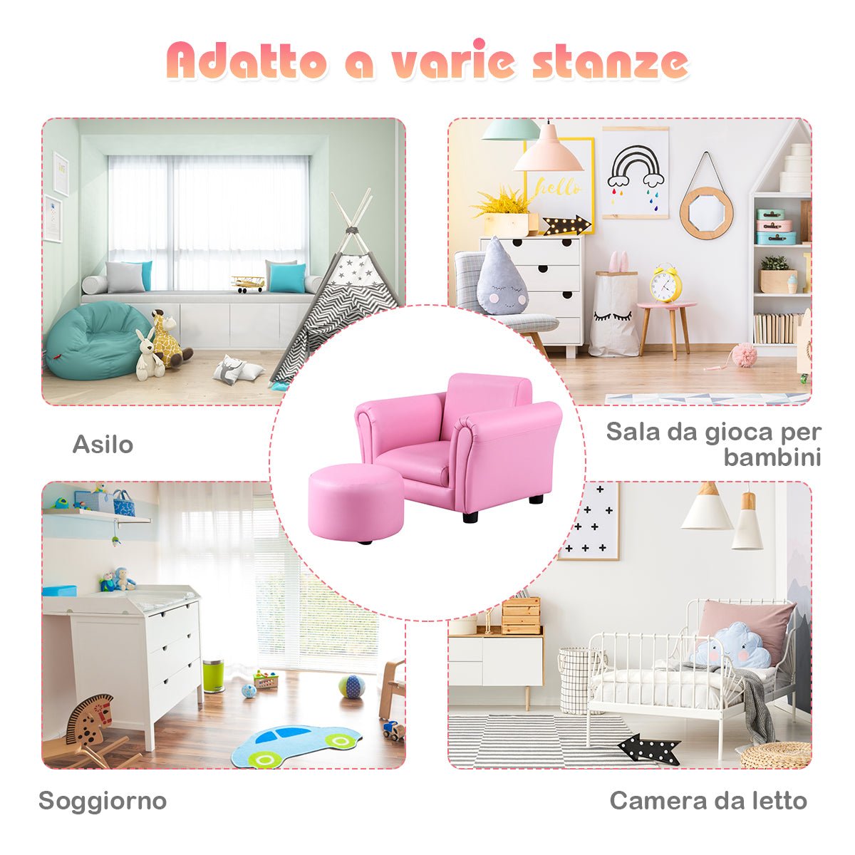 Baby and Children's Comfortable Pink Sofa with Footstool - Ergonomic Design