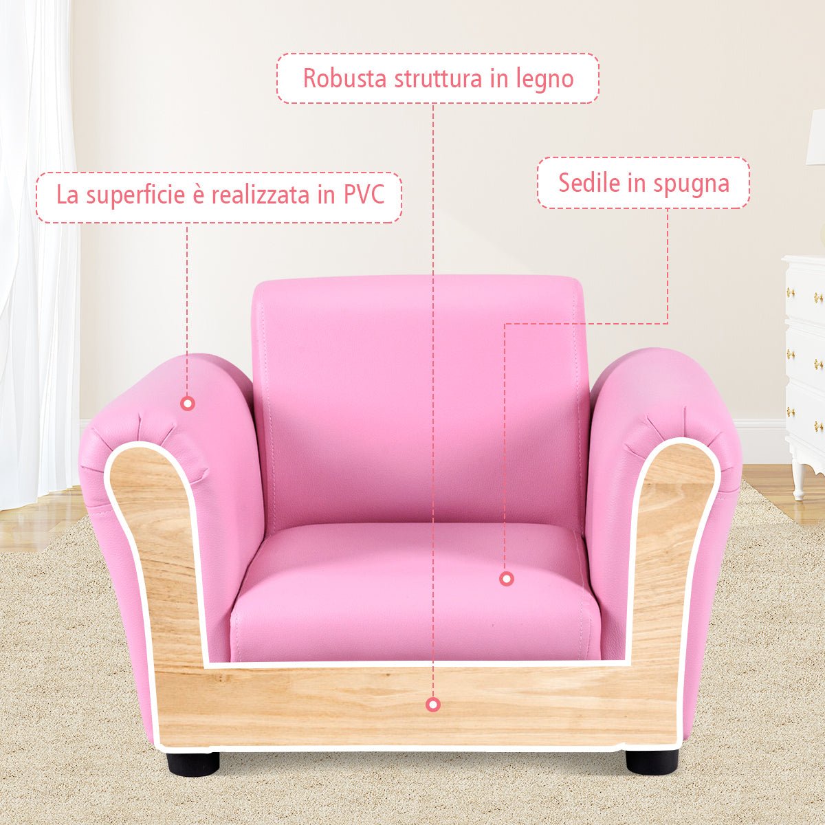 Kids Ergonomic Pink Sofa and Footstool - Comfortable Seating Solution