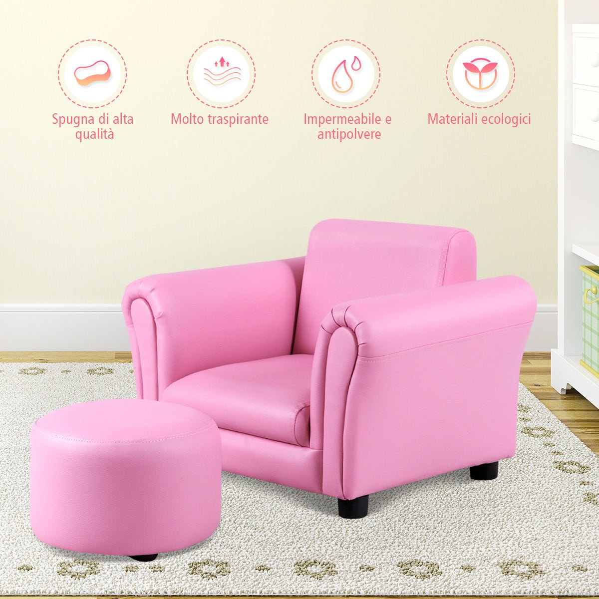 Ergonomic Sofa and Footstool Set - Comfort for Babies and Kids in Pink