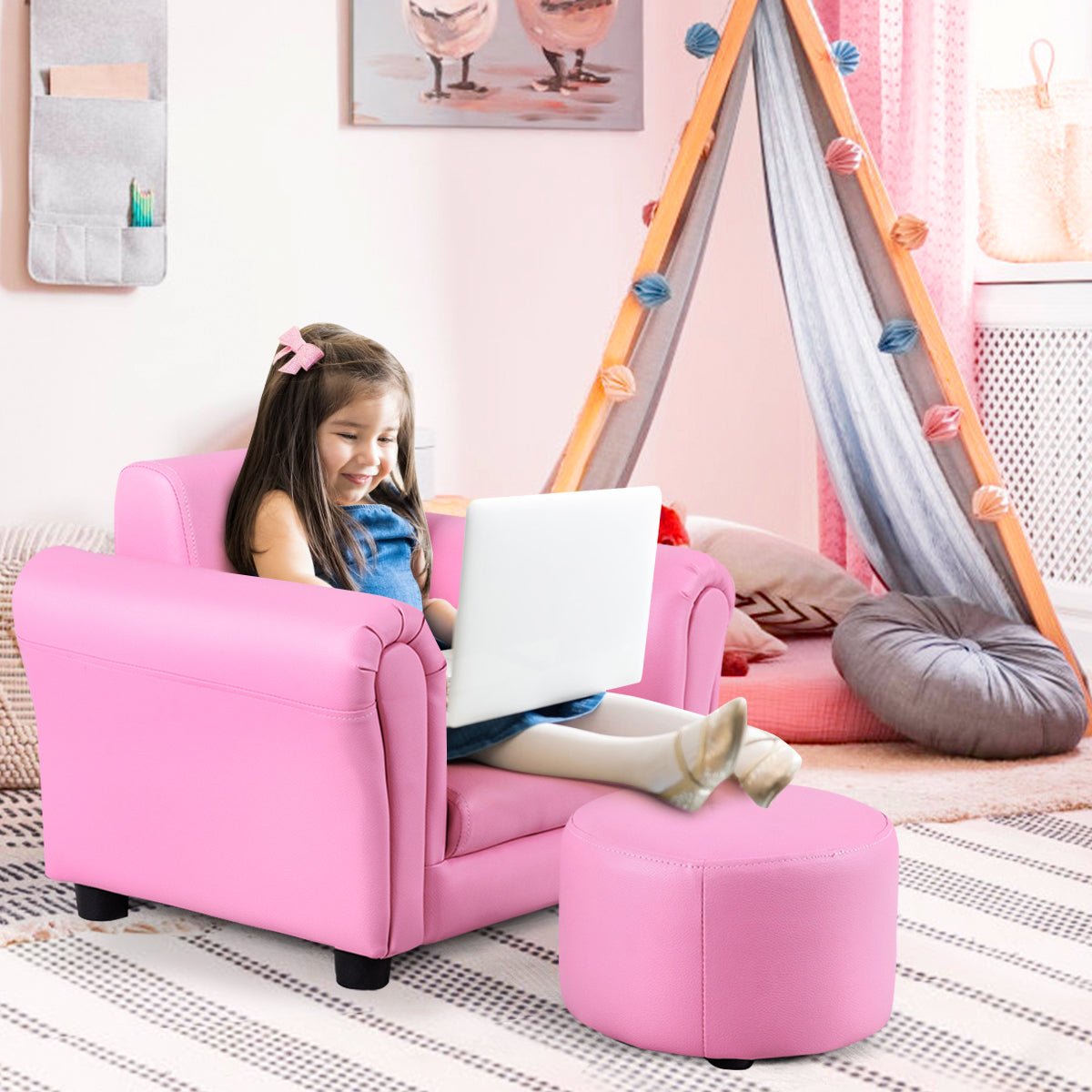 Ergonomic Seating for Babies and Children - Pink Sofa and Footstool
