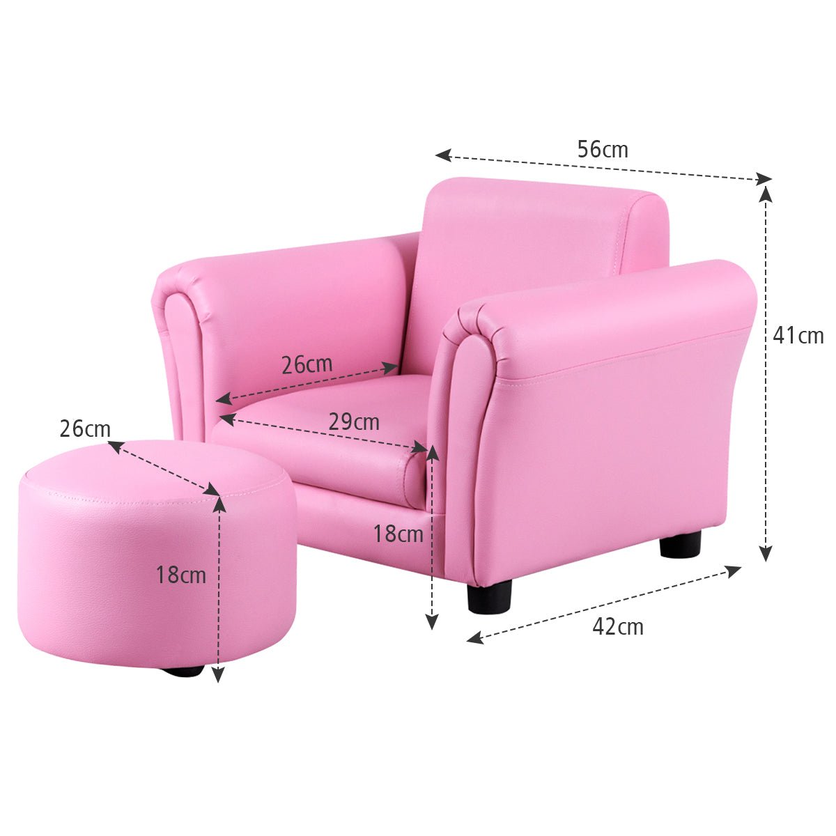 Children's Pink Sofa with Footstool - Ergonomic Comfort for Little Ones