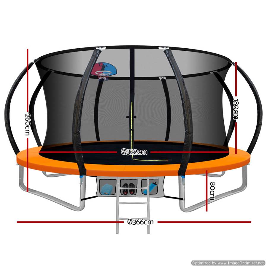 Everfit 12 ft Trampoline with Basketball Hoop in vibrant orange for fun, active play at home.