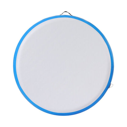 Inflatable 1m air track gymnastics mat in round blue for kids active play at home.