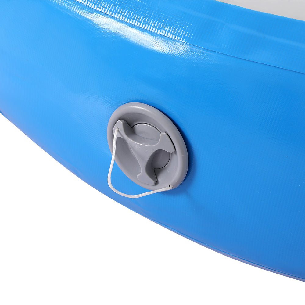 Inflatable round blue gymnastics tumbling mat for childrens home workouts, 1m size. Everfit brand.