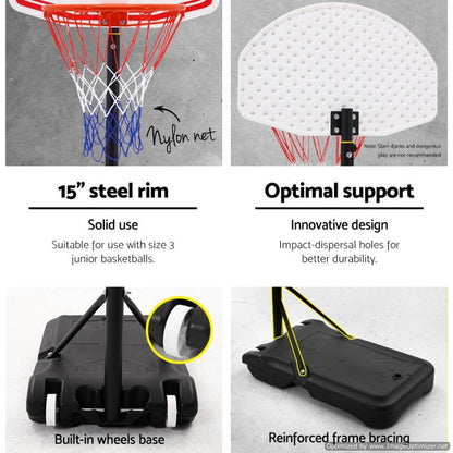 Everfit 2.1M Portable Basketball Hoop for kids home play, adjustable height for fun practice.