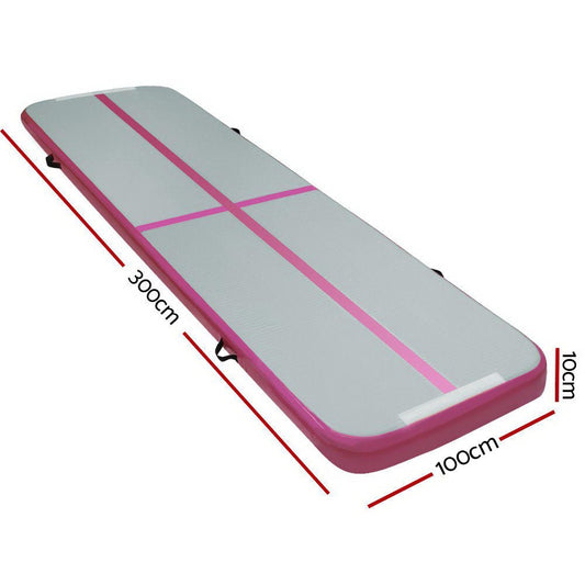 3m x 1m pink and grey air track mat for home gymnastics, kids fun.