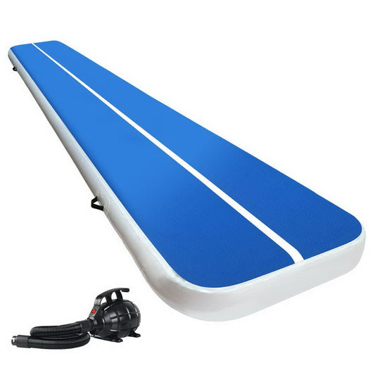 Inflatable 20CM thick blue air track mat with pump for gymnastics and tumbling.