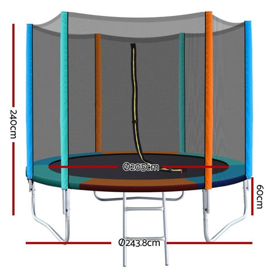 Colorful 8FT round trampoline by Everfit, perfect for fun and safe childrens play at home.