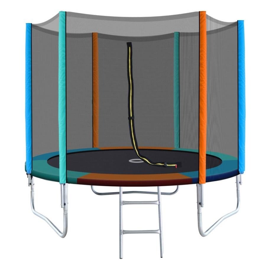 Colorful 8FT Round Trampoline for kids play, with sturdy design for safe bouncing.