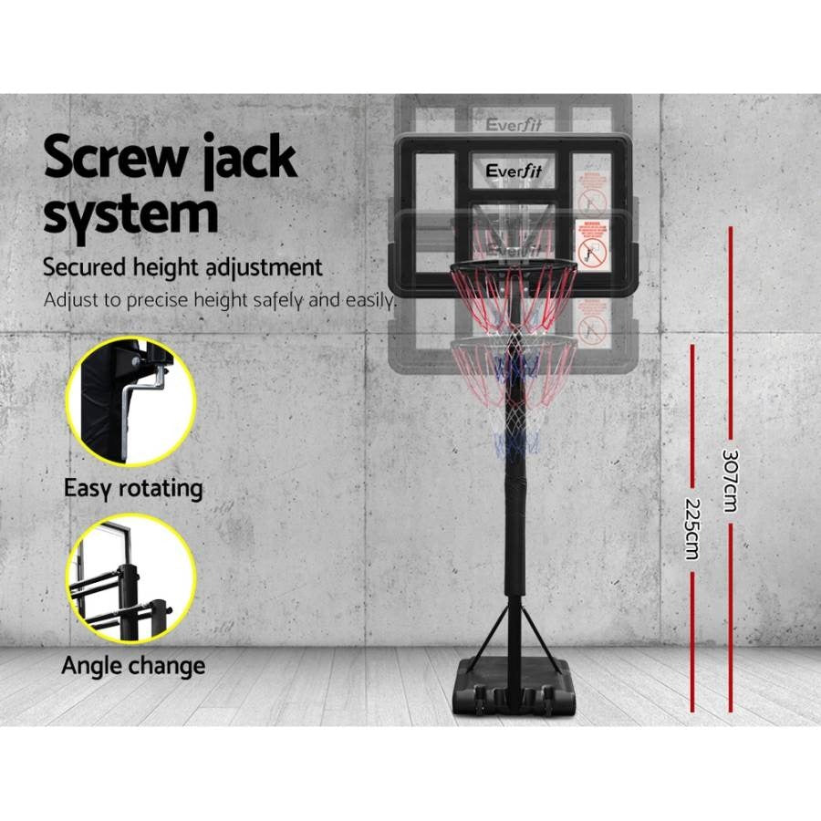 Kids adjustable black basketball hoop, 3.05M height, ideal for home play.