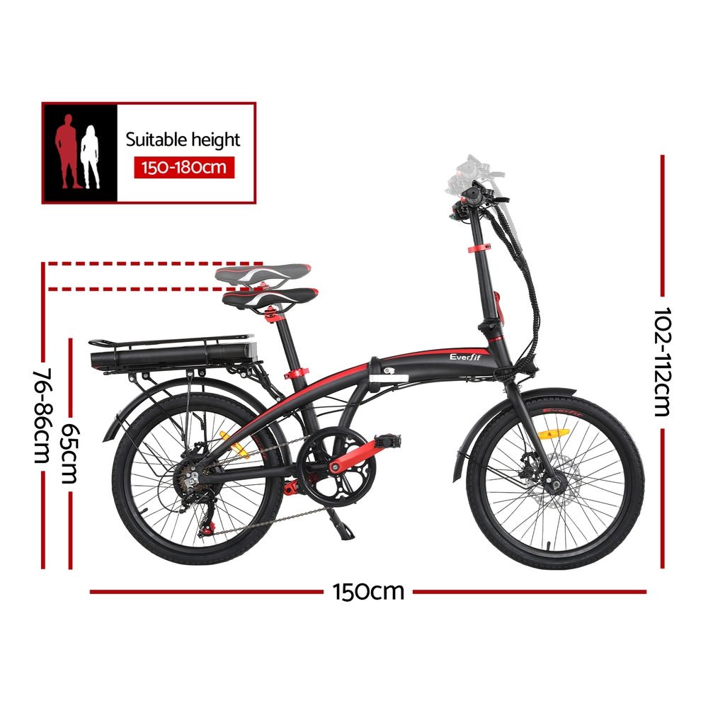Everfit Folding Electric Bike Urban City Bicycle eBike Rechargeable Battery 250W - Kids Mega Mart