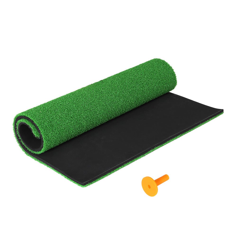 Portable golf hitting mat for kids home practice, convenient for driving range experience.