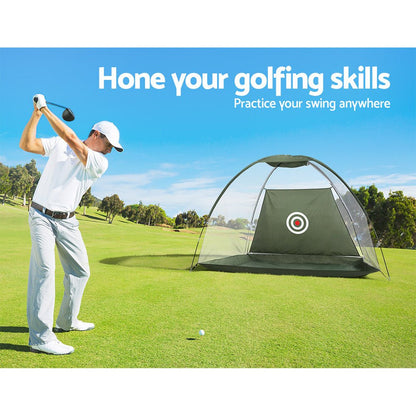 Kids home golf practice set with net and mat for target training.