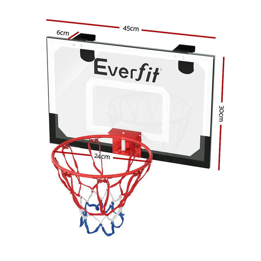 Everfit Mini Basketball Hoop for Indoor Kids Sports, Wall-Mounted Backboard, Black - Home Fun