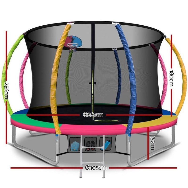 Everfit Trampoline 10 FT With Basketball Hoop Multi-coloured Measurements