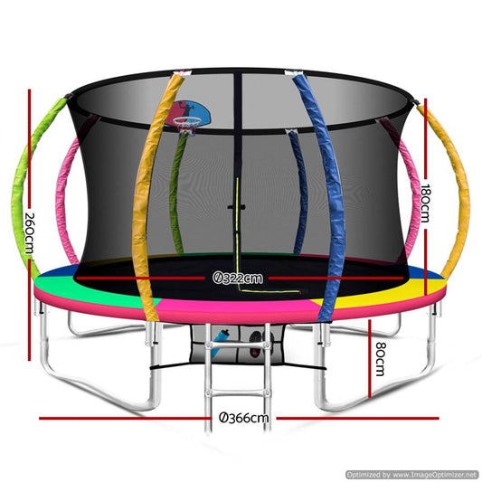 12FT Everfit Trampoline with Basketball Hoop in vibrant colors ideal for kids backyard fun.