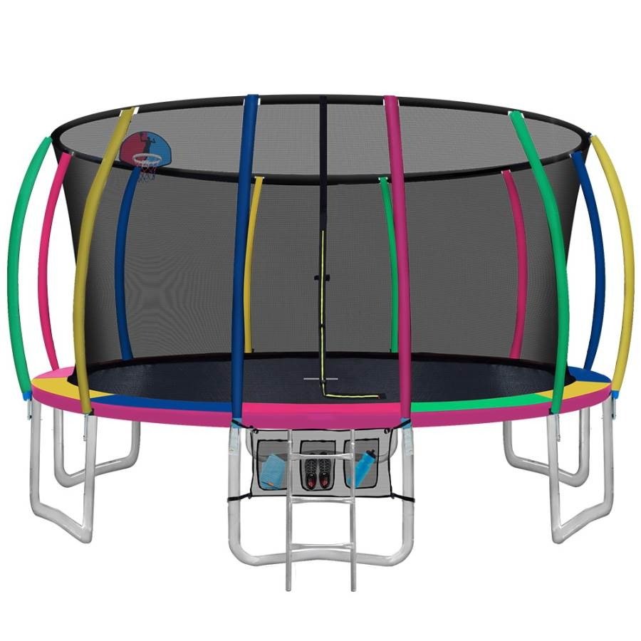 16ft Everfit Trampoline with Basketball Hoop, vibrant colors, ideal for kids active play.