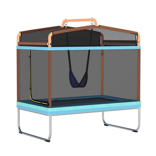 everfit rectangle trampoline blue and orange for kids fun