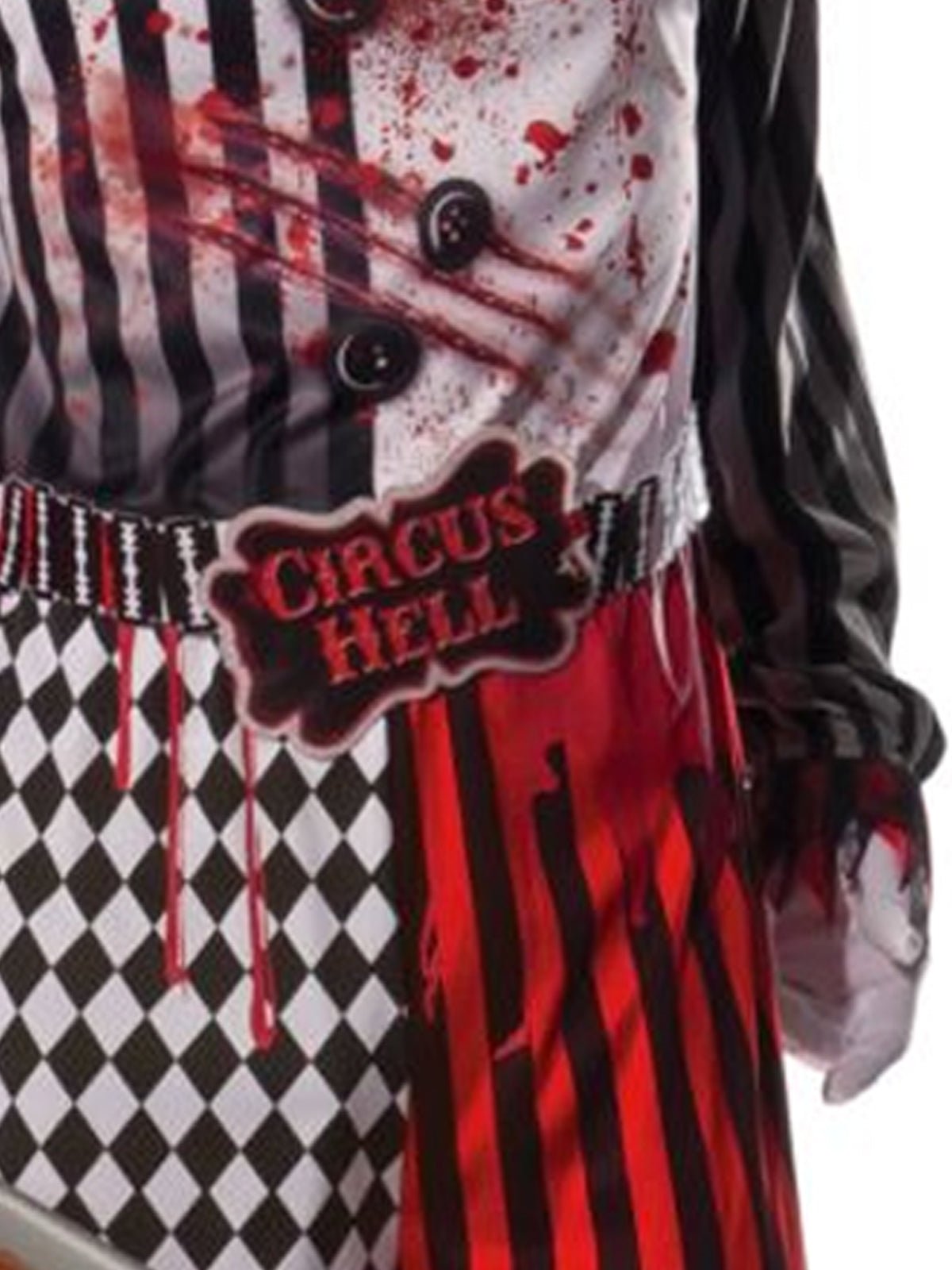 Adult evil clown costume perfect for Halloween, official look for spooky home festivities.