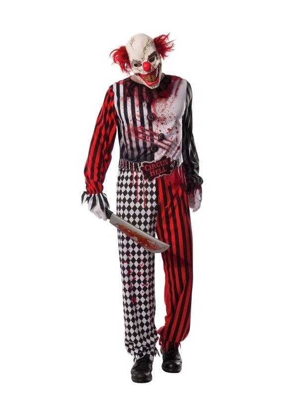 Sinister Evil Clown Costume for Men, Official Halloween Outfit for Creepy Childrens Parties