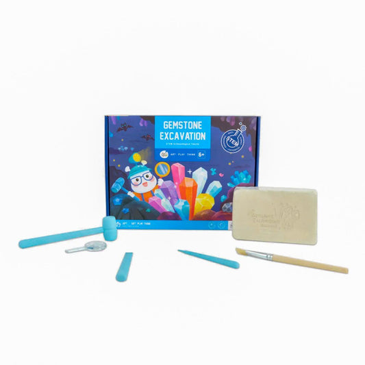 Excavation kit for kids with gem stones, educational and fun for discovering treasures at home.