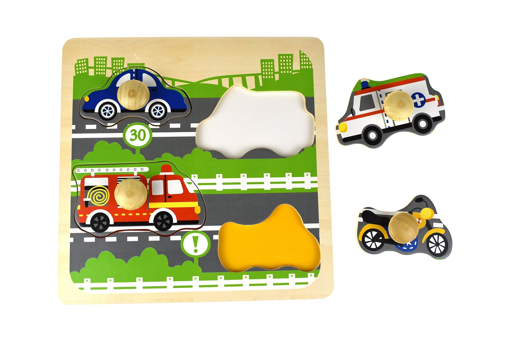 Buy Traffic Large Peg Puzzle - bright colors, 4 pieces, wooden knobs, improves skills, fun and educational