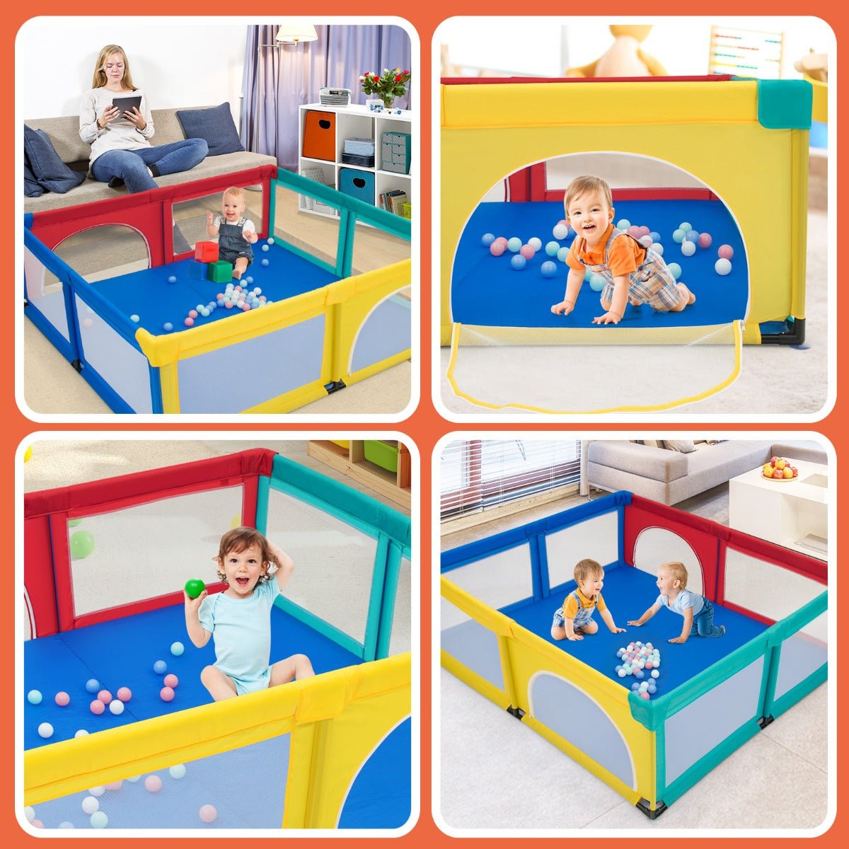 Extra Large Baby Playpen: Multicolour Design with Safety Gates & Mesh Walls
