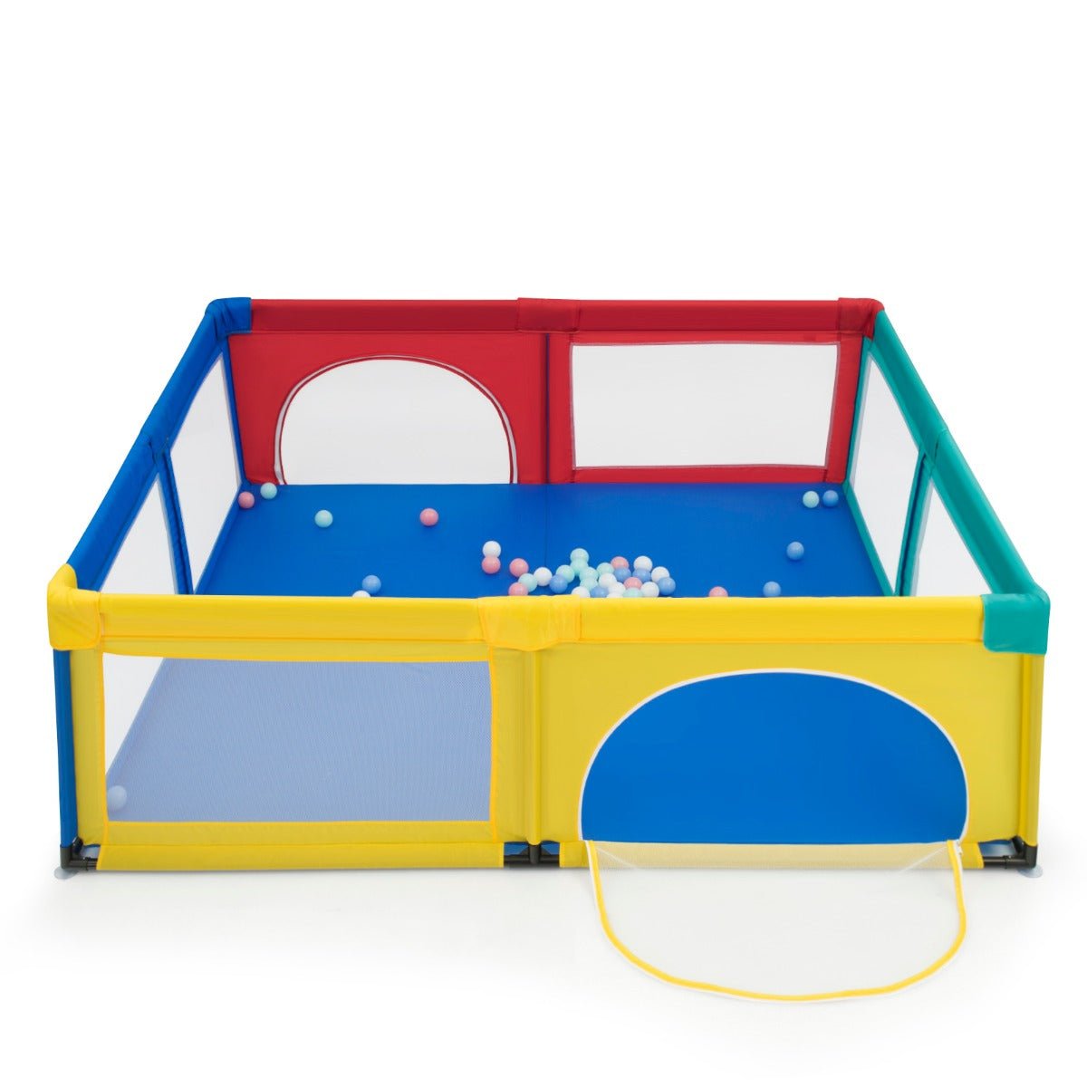 Large Multicolour Baby Playpen: Enhanced with Safety Gates & Mesh Walls