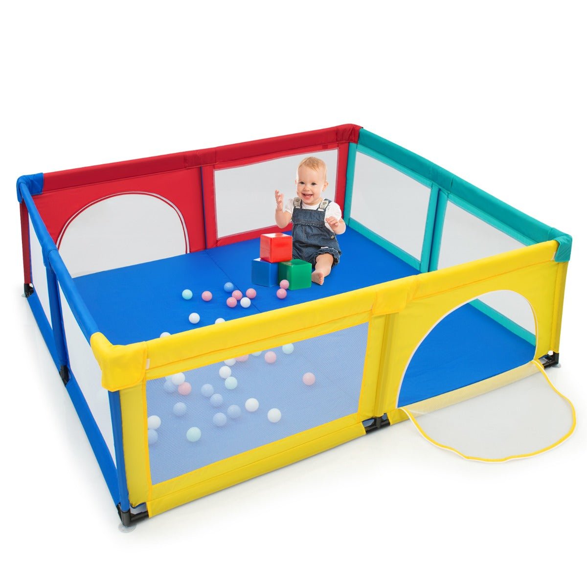 Multicolour Extra Large Baby Playpen: Mesh Walls & Safety Gates Included