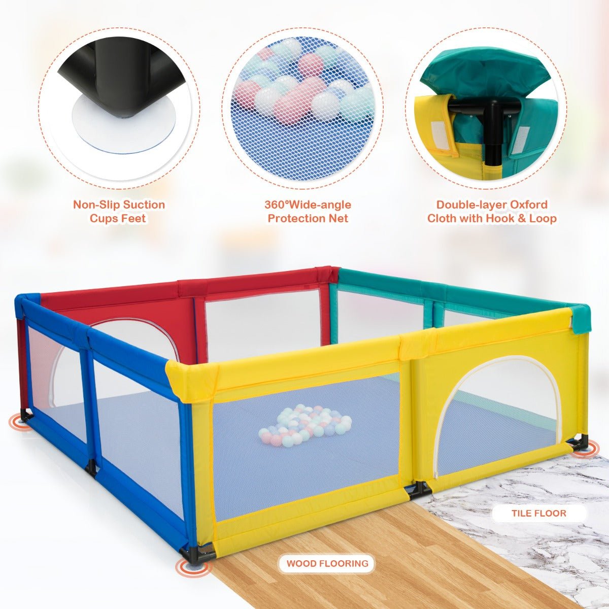 Multicolour Baby Playpen with Extra Large Size: Safety Gates & Mesh Walls