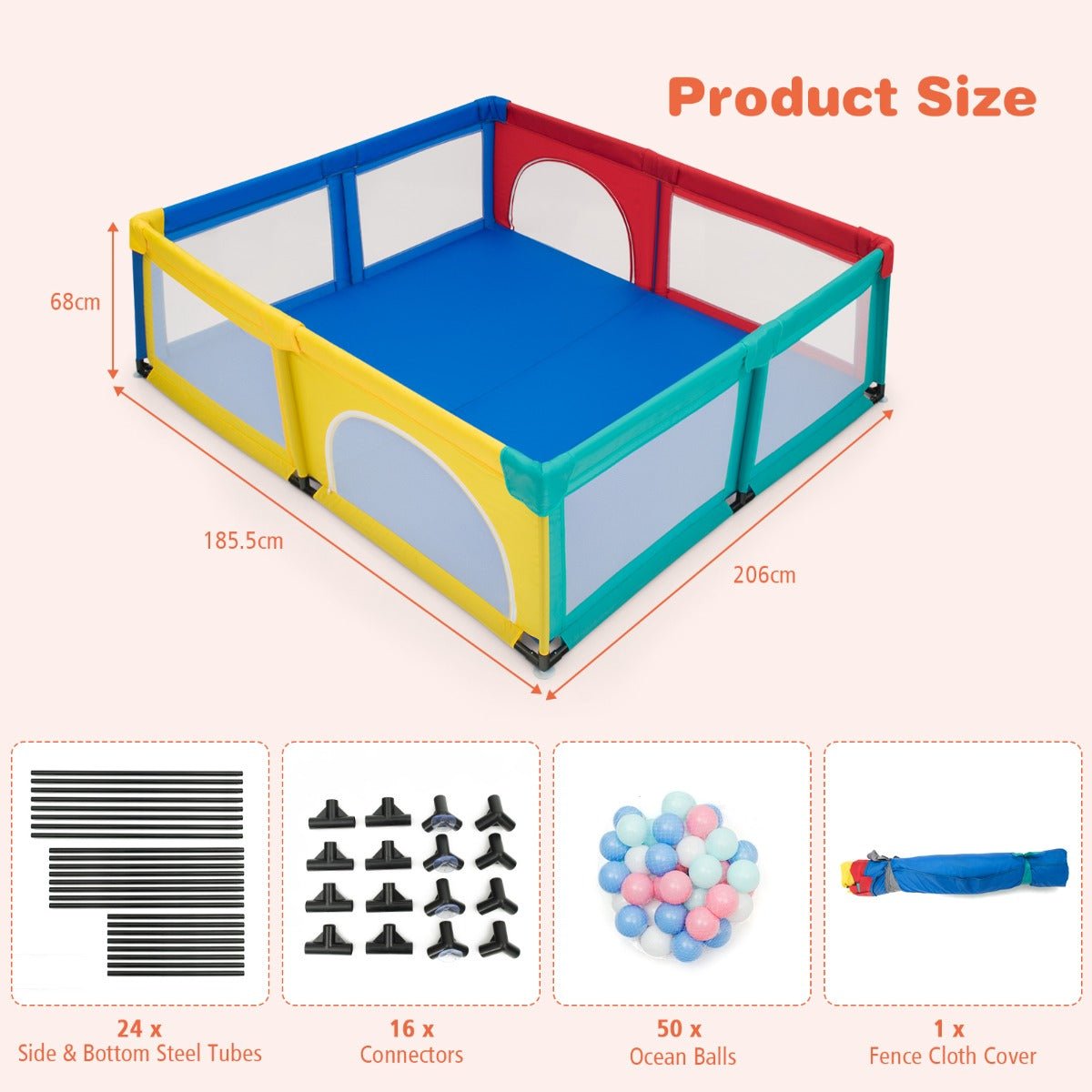 Extra Large Baby Playpen in Multicolour: Featuring Safety Gates & Mesh Walls