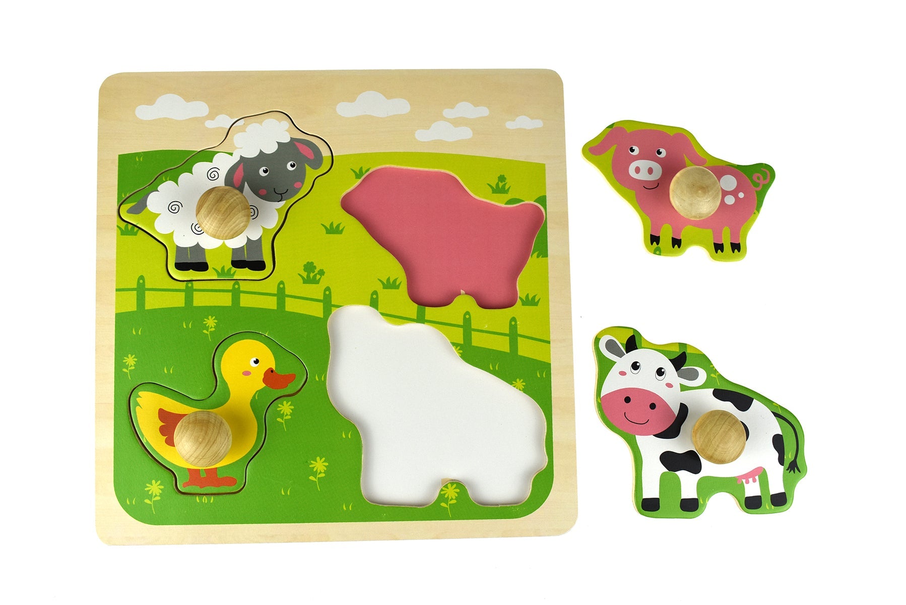 Farm Animal Large Peg Puzzle - A Wooden Educational Toy for Kids