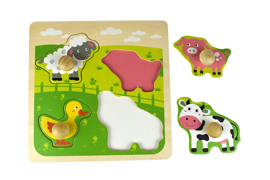 Wooden farm animal peg puzzle, perfect for kids learning and play at home.