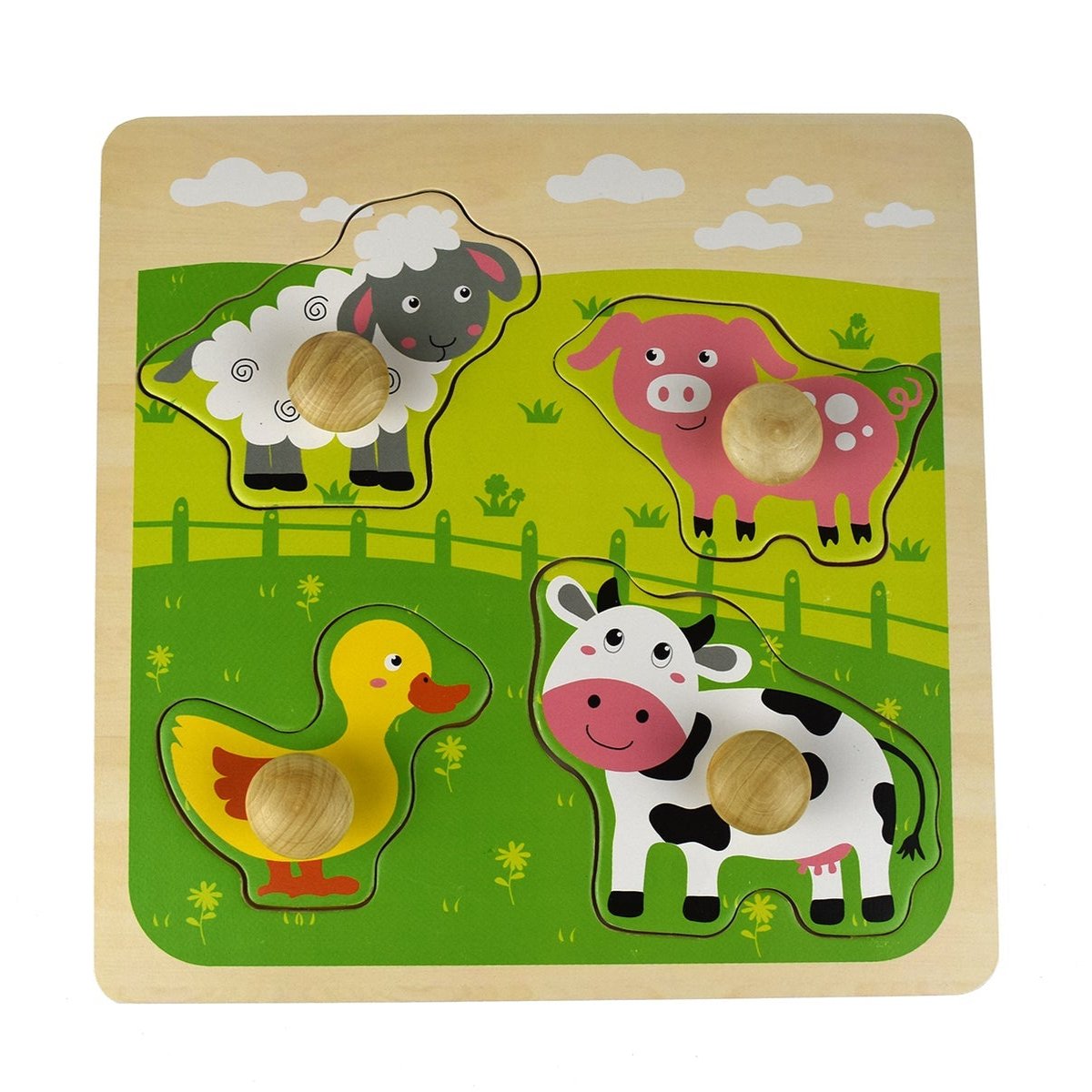 Farm animal large peg puzzle - a fun wooden educational toy perfect for kids.