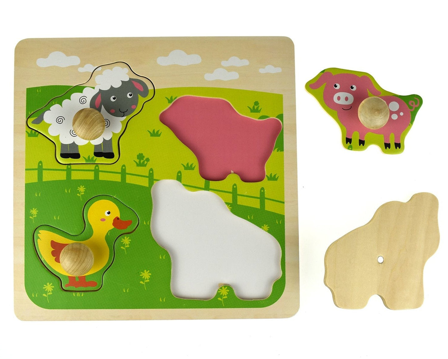 Wooden farm animal peg puzzle for kids learning and play - interactive, educational, and fun.