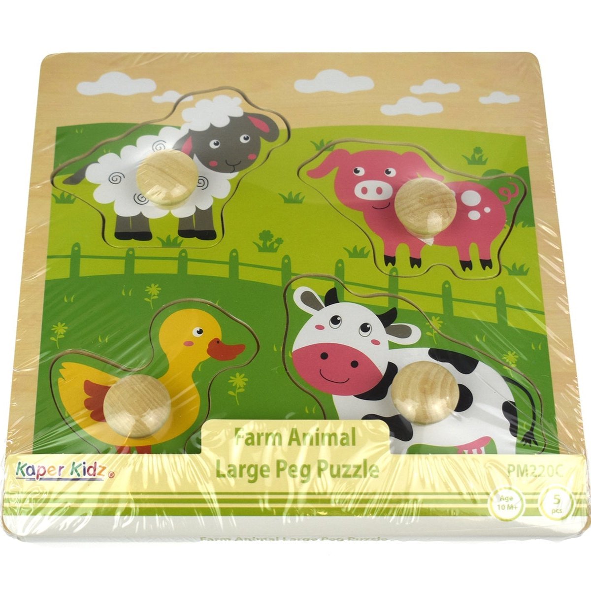 Wooden farm animal peg puzzle for kids educational play and development at home.