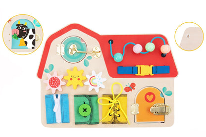 Farm Barn Busy Board Toy for imaginative play and fine motor skill development at home