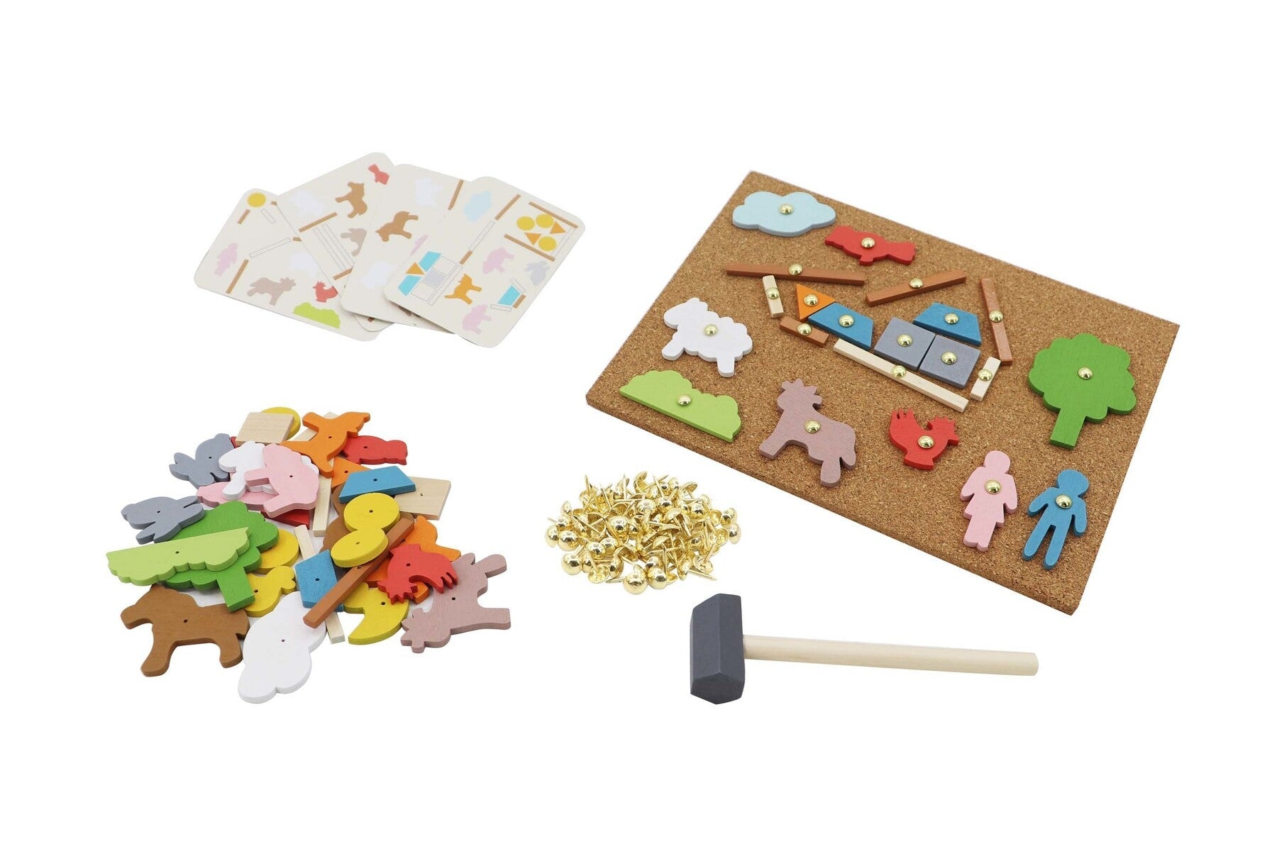 Fun Farm Themed Toy for Kids, corkboard, hammer, nails wooden shapes