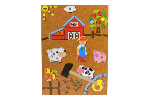 Colorful farm-themed shape-sorting bookcase for kids interactive learning and storage.