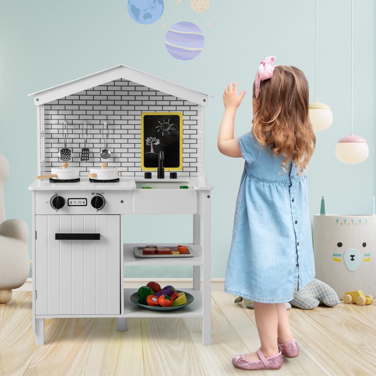 Buy the Farmhouse Wooden Play Kitchen Toy at Kids Mega Mart