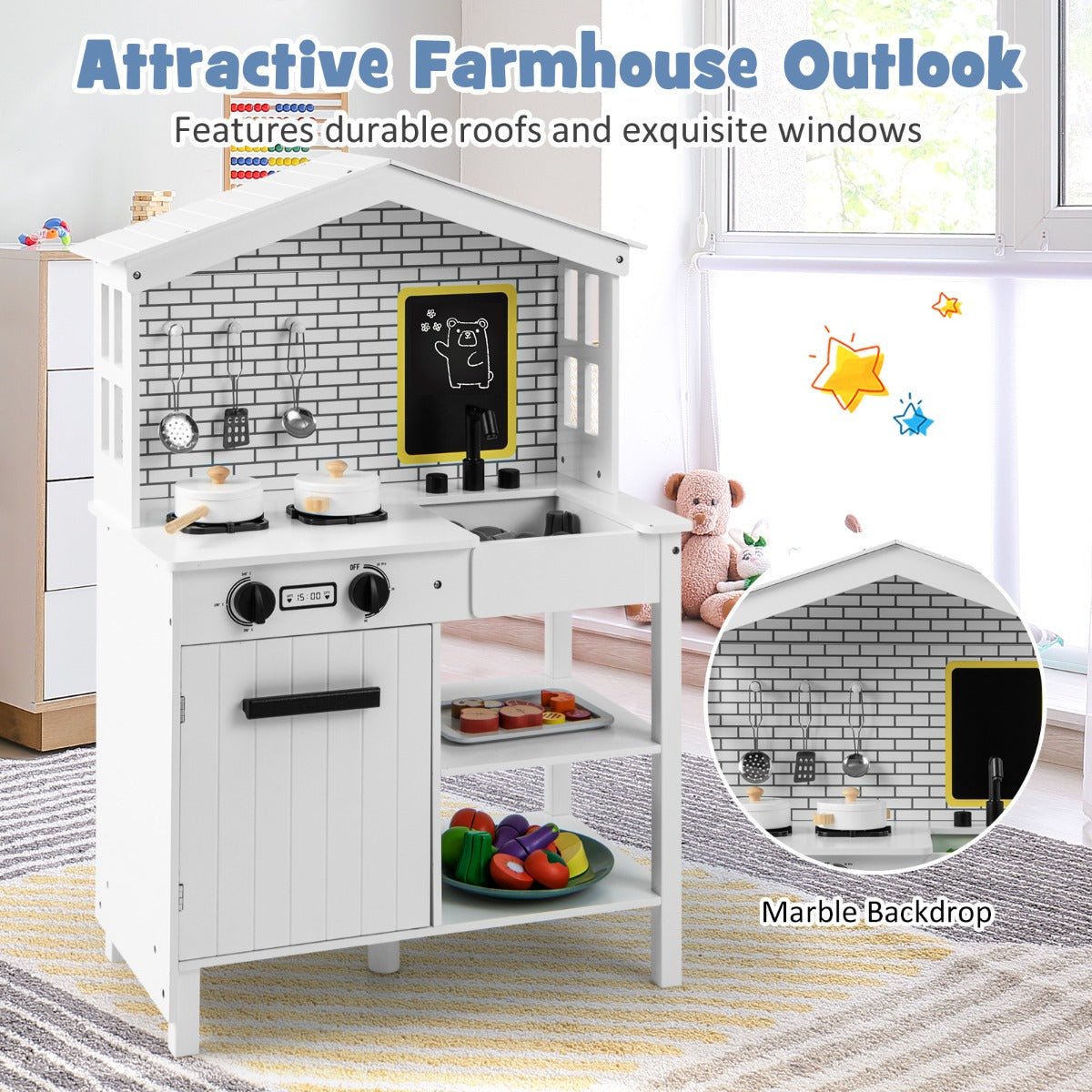 Farmhouse Wooden Play Kitchen - Where Fun Meets Learning