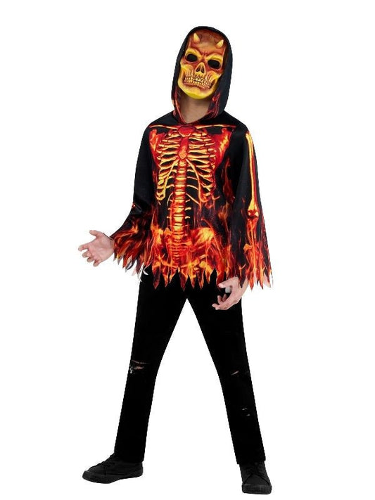 Kids fiery skeleton Halloween costume, perfect for spooky at-home dress-up fun.