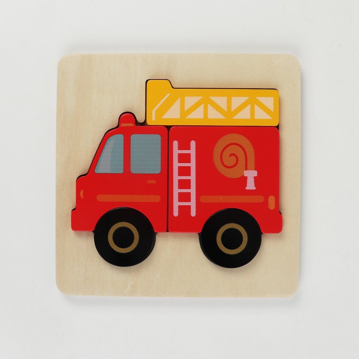 Colorful fire engine chunky puzzle for kids, perfect for encouraging fine motor skills at home.