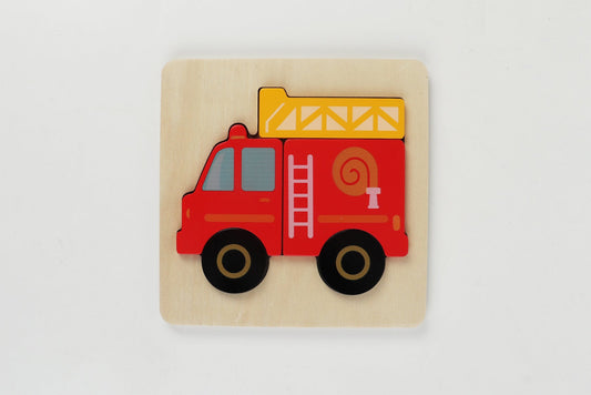 Colorful fire engine chunky puzzle for kids, perfect for encouraging fine motor skills at home.