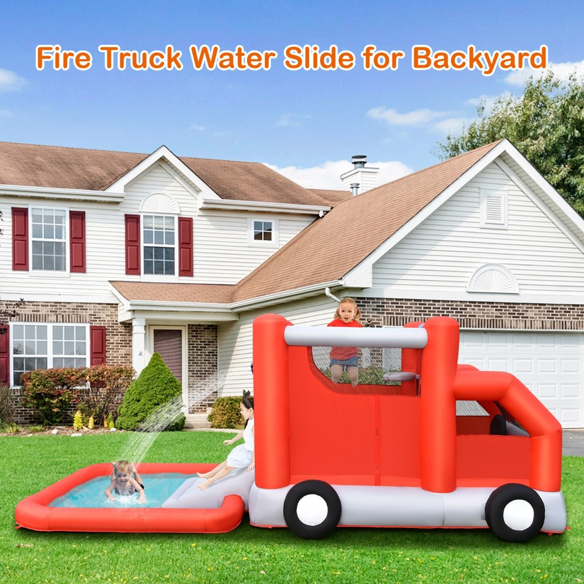 Firefighter Themed Water Slide for Kids - Splash and Play with Blower