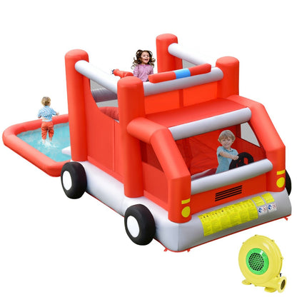 Kids Firefighter Water Slide - Splash Pool Joy and Blower