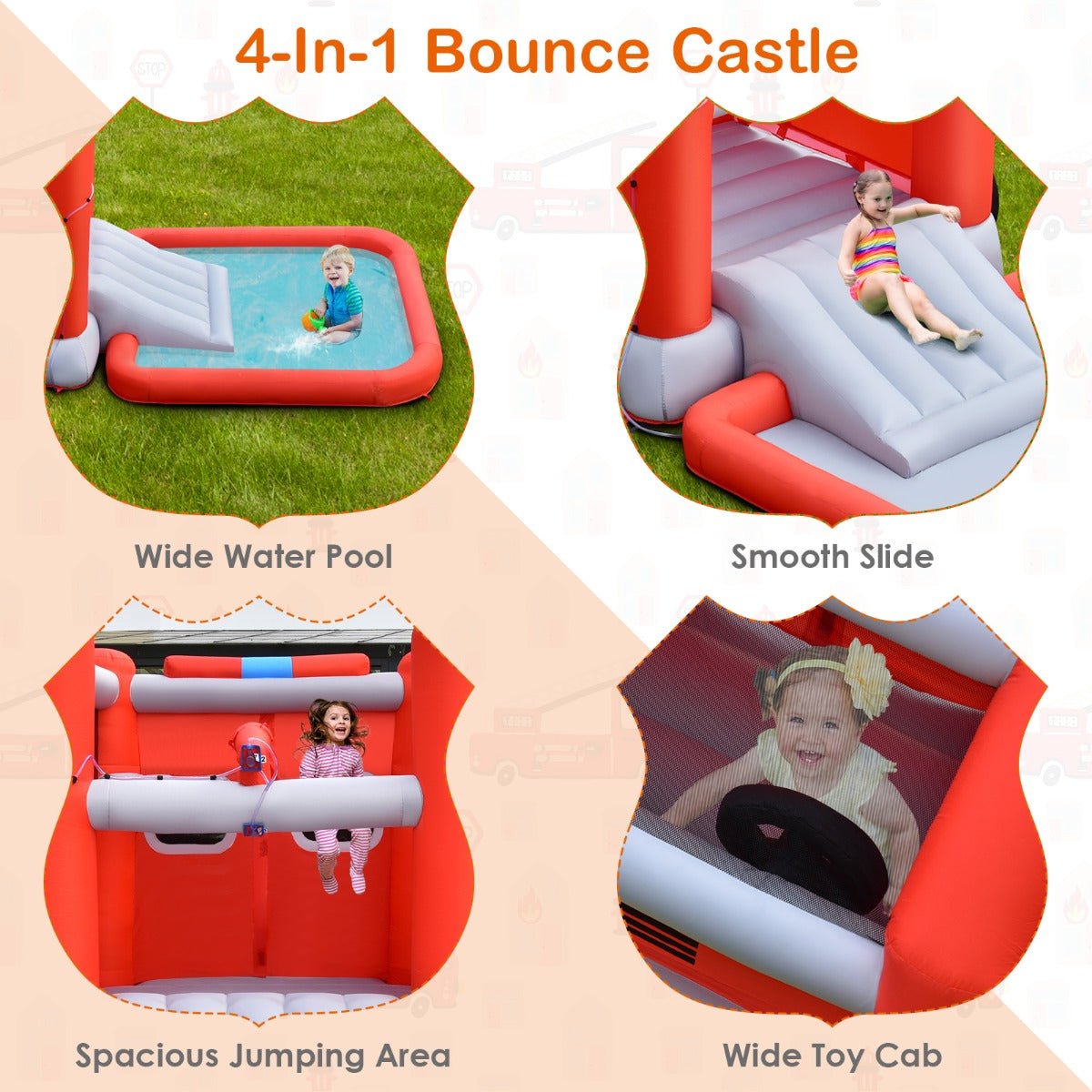 Firefighter-Themed Splash Pool Slide for Kids - Dive into Joyful Playtime