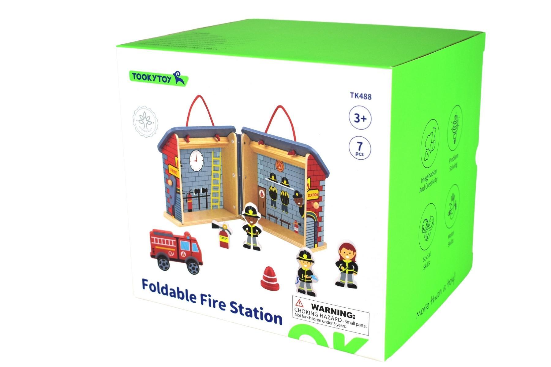 Kids fireman playset in portable carry box for imaginative role-play fun at home.