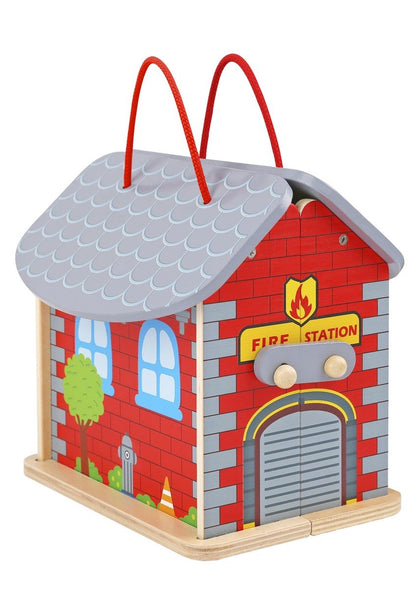 Fireman playset in portable carry box for imaginative play at home - perfect for kids.